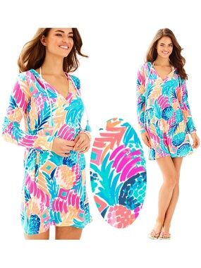 Lilly Pulitzer Rylie Cover Up Dress XL Goombay Smashed pineapple UPF swim